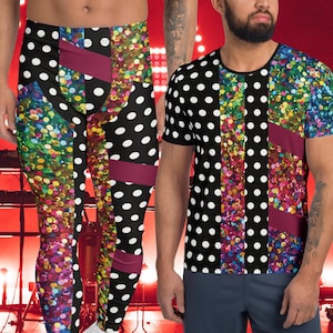 Mens Polka Dot Leggings & Jersey: Retro Wrestling Cosplay Outfit