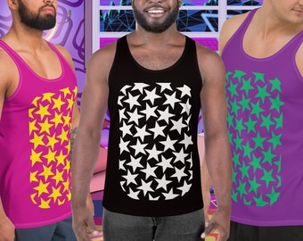 Mens Tank Top Stars, Pro Wrestling Sports Vest, Funky Yoga Top, Gym Outfit, Rave Gear, Dancewear, Running Tank, BJJ Jiujitsu, Festival Top