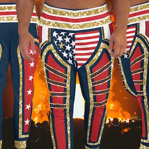 Heren joggers worstelen held, patriottische glam rock sweat-trainingsbroek, sportbroeken, rave-uitrusting, Halloween-cosplay sportkleding, feestbroek