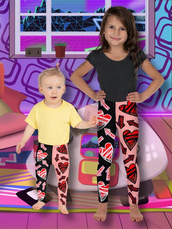 Kids Heart Leggings: Retro Gymnastics Tights, Halloween Dance