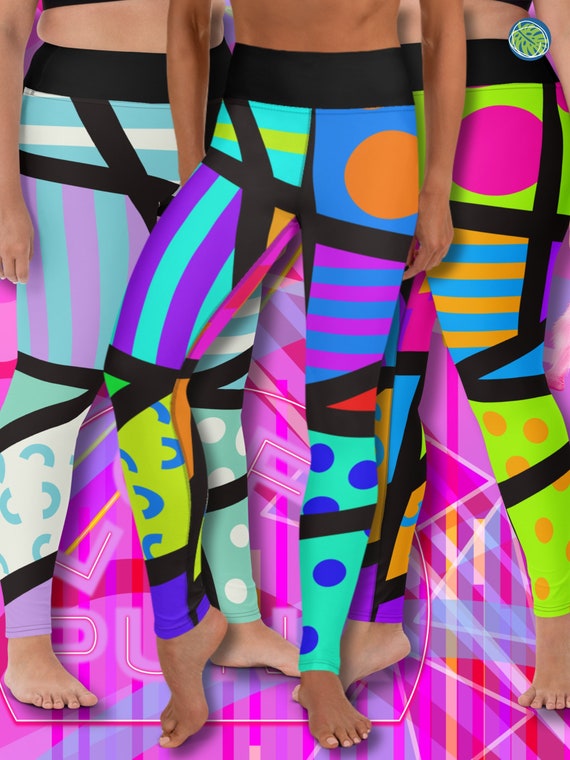 Yoga Leggings Activewear for Women Colourful Crazy Harajuku Geometric  Patterned Retro 80s Memphis Style 