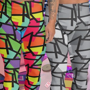 80s Memphis Geometric Leggings: Neoncore Rave Festival Tights