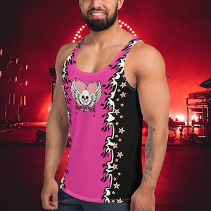 Neoncore Skull Tank Top Cosplay Cute Pink Pro Wrestling Style Fashion Top Retro Gym & Sports Vest, Vibrant Alternative Clothing for Men