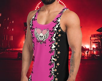 Neoncore Skull Tank Top Cosplay Cute Pink Pro Wrestling Style Fashion Top Retro Gym & Sports Vest, Vibrant Alternative Clothing for Men