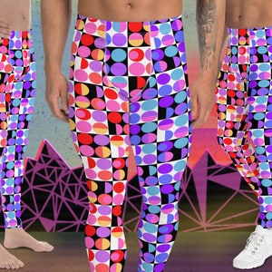 Mens Leggings, Pro Wrestling Tights, Gym Leggings, Festival Gear, Fashion Meggings, Geometric Memphis Design, Dance Tights, Mens Yoga Pants