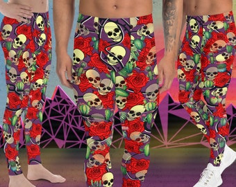 Mens Leggings Skulls Roses Cactus, Fun Fashion Meggings, Pro Wrestling Tights, Halloween Cosplay Pants, Day of the Dead Leggings, BJJ Spats