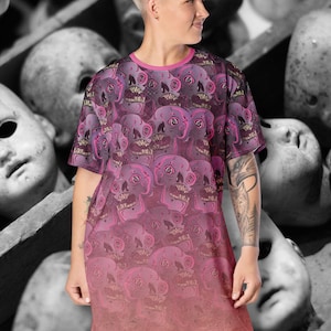 T-shirt Dress Weirdcore Skulls, Creepy Cute Pastel Goth Shirtdress, Gurokawa Edgy Horror Outfit, Alt Clothing, Emo Dreamcore, Dirtcore Gear