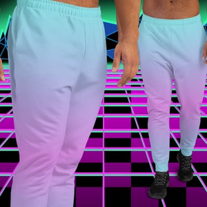 Mens Joggers 90s Vaporwave, Outrun Sweatpants for Men, Retrowave Loungewear Pants, Synthwave Rave Wear, Clubbing Outfit, Pyjama Bottoms