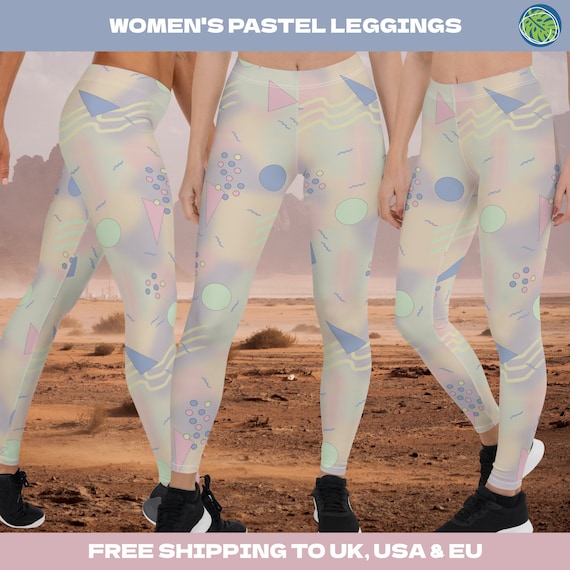 Pastel Geometric Leggings for Women Fairy Kei Soft Pastel Yoga Pants  Memphis Vaporwave Y2K Athleisure Festival Clothing Rave Wear 