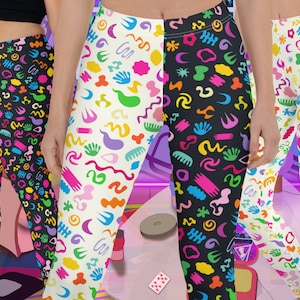 Leggings Memphis Design, Fun Maximalist Kidcore Pants, Rainbowcore Womens Leggings, Clowncore Clothing Hawaiian Meggs, Festival Rave Outfit