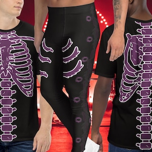 Mens Wrestling Cosplay Outfit, Festival Leggings, Spooky Skeleton T-shirt, Pro Wrestling Dad Halloween Ideas, BJJ Spats, Dance Tights