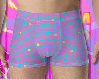 Mens Boxer Briefs Retro Memphis Vaporwave Harajuku Underwear, Patterned Trunks for Men