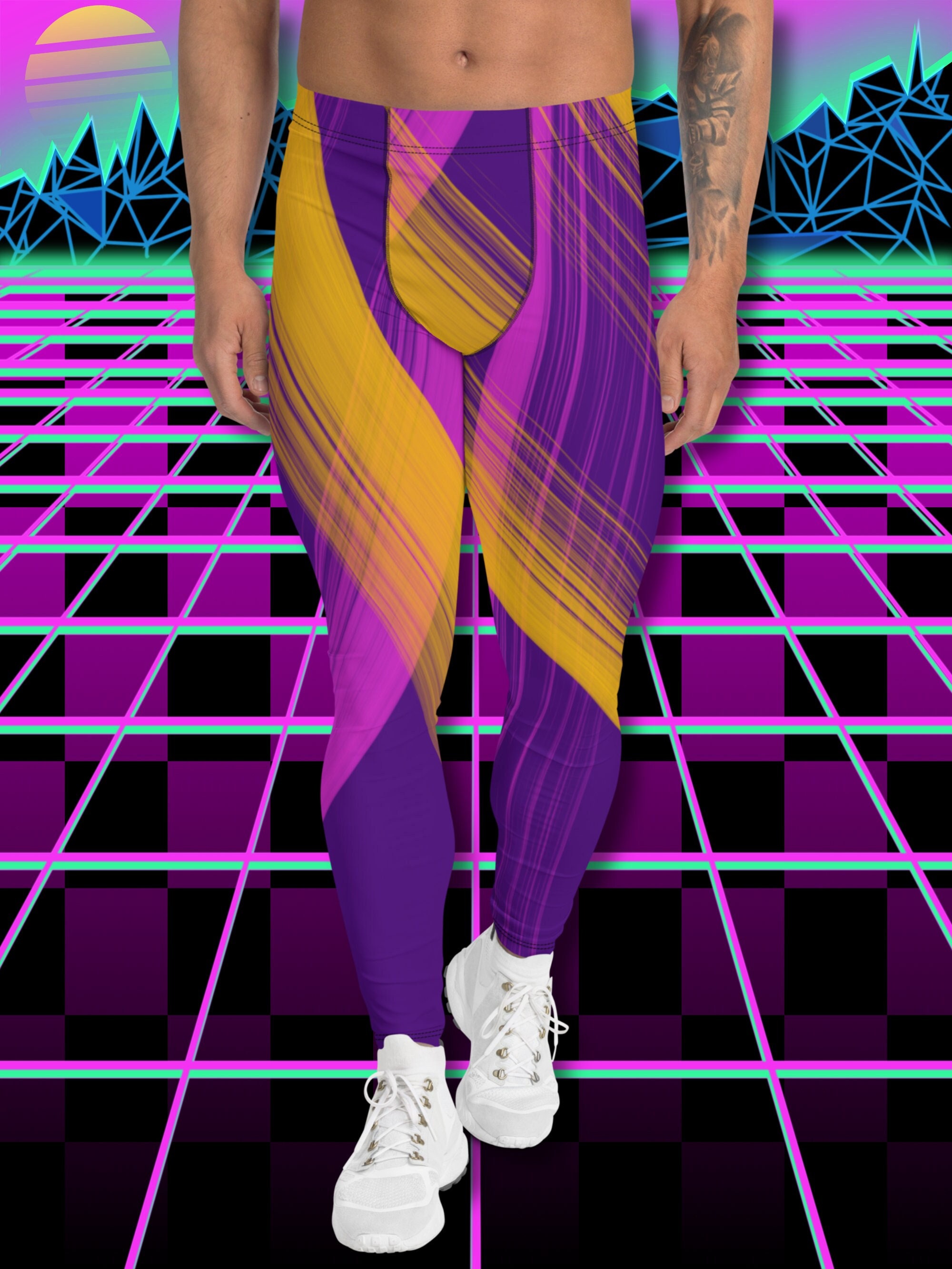 Mens Leggings Synthwave Cosplay Allover Patterned Meggs, Mens Funky