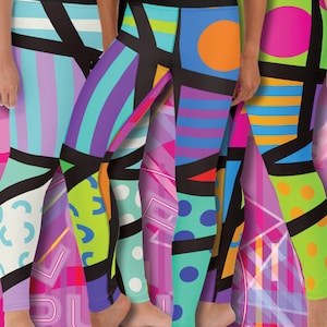 Yoga Leggings |  Activewear for Women | Colourful Crazy Harajuku Geometric Patterned Retro 80s Memphis Style