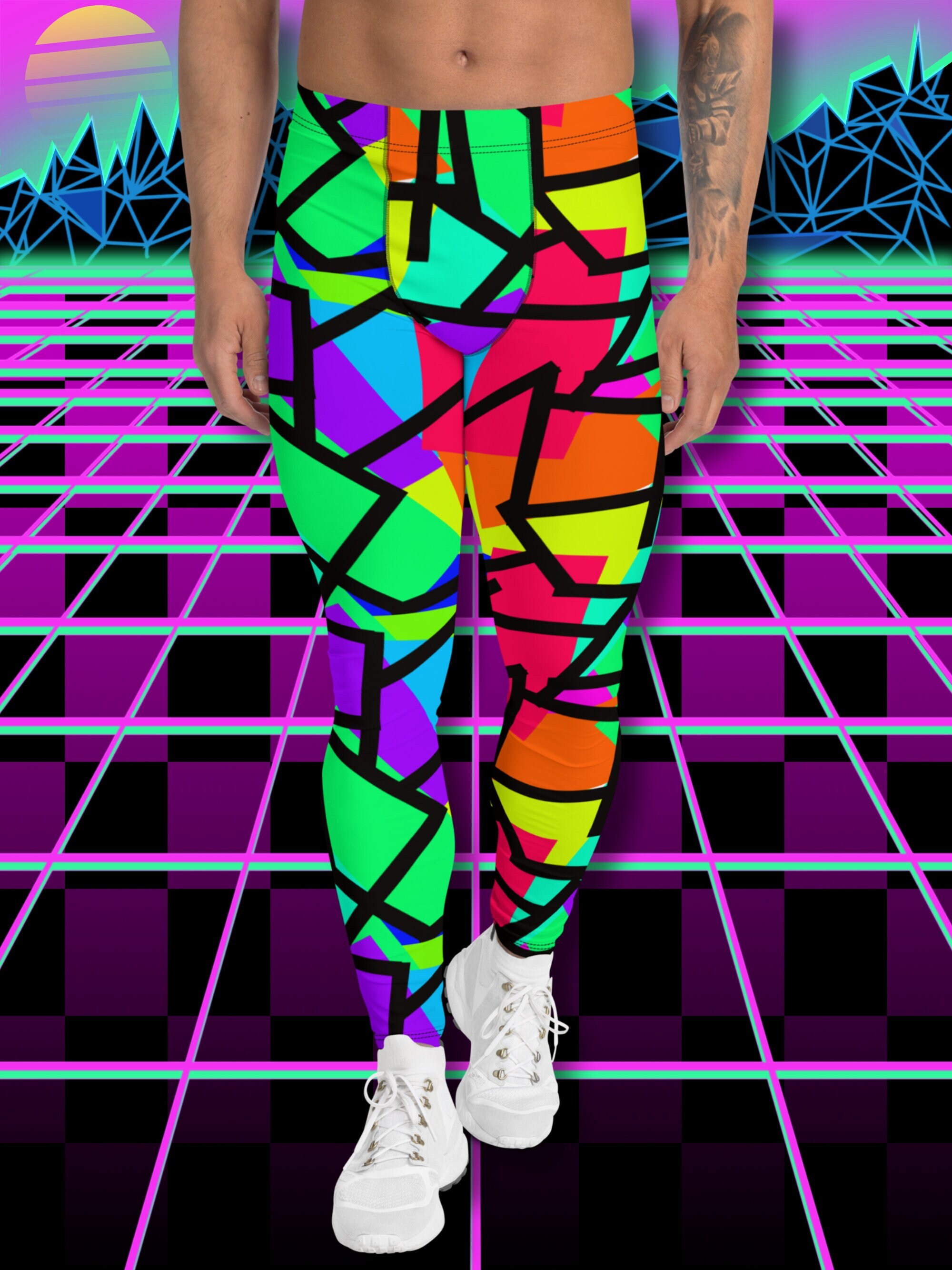 Patterned Mens Leggings Neoncore Vintage 80s Memphis Harajuku Aesthetic Design Running Tights Festival Meggings Rave Gear Pride Month Etsy