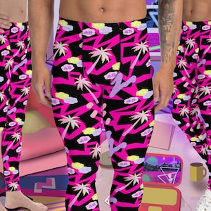 Mens Rave Leggings: 80s Retro Memphis Design Athleisure
