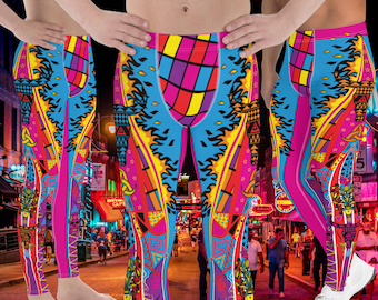 Mens Lucha Libre Leggings: Colorful Pro-Wrestling Tights