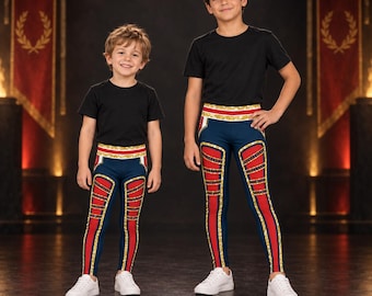 Kids Wrestling Hero Leggings: Patriotic Glam Rock Tights, Halloween Cosplay