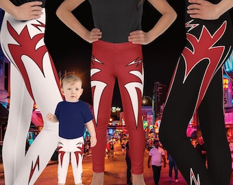 Kids Wrestling Leggings: 90s Glam Rock Style, Halloween Cosplay