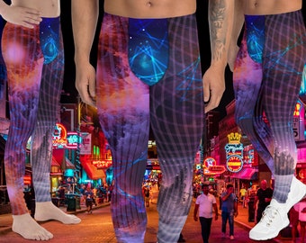 Mens Leggings Galactic Nebula, Bjj Compression Spats, Pro Wrestling Tights, Running Tights, Fashion Meggings, Festival Leggings, Rave Gear