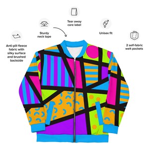 Harajuku Bomber Jacket Colorful Print Outfit Memphis Design Patterned Festival Rave Gear Clubbing Outfit Athleisure Fashion image 9