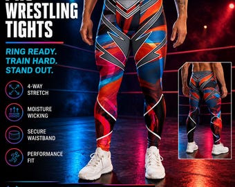 Men’s Pro Wrestling Tights - Geometric Wrestling Leggings - Colorful Lucha Style Ring Gear