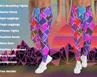Mens Harlequin Leggings: Retro Pro Wrestling Meggings, Rave Outfit