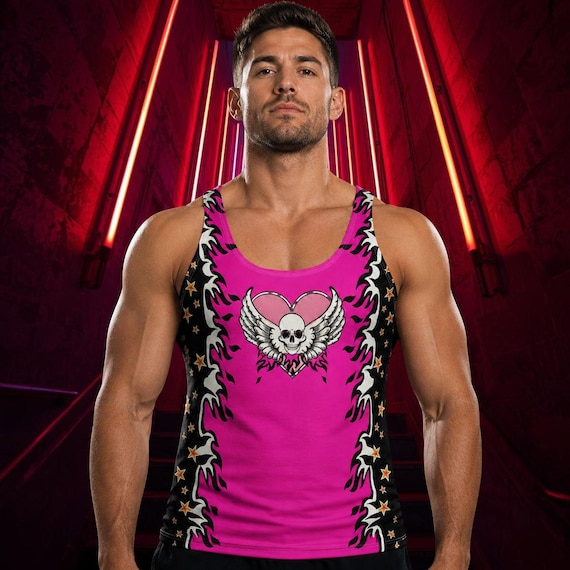 Neoncore Pink Skull Tank Top: Pro Wrestling Style Gym Vest - Etsy