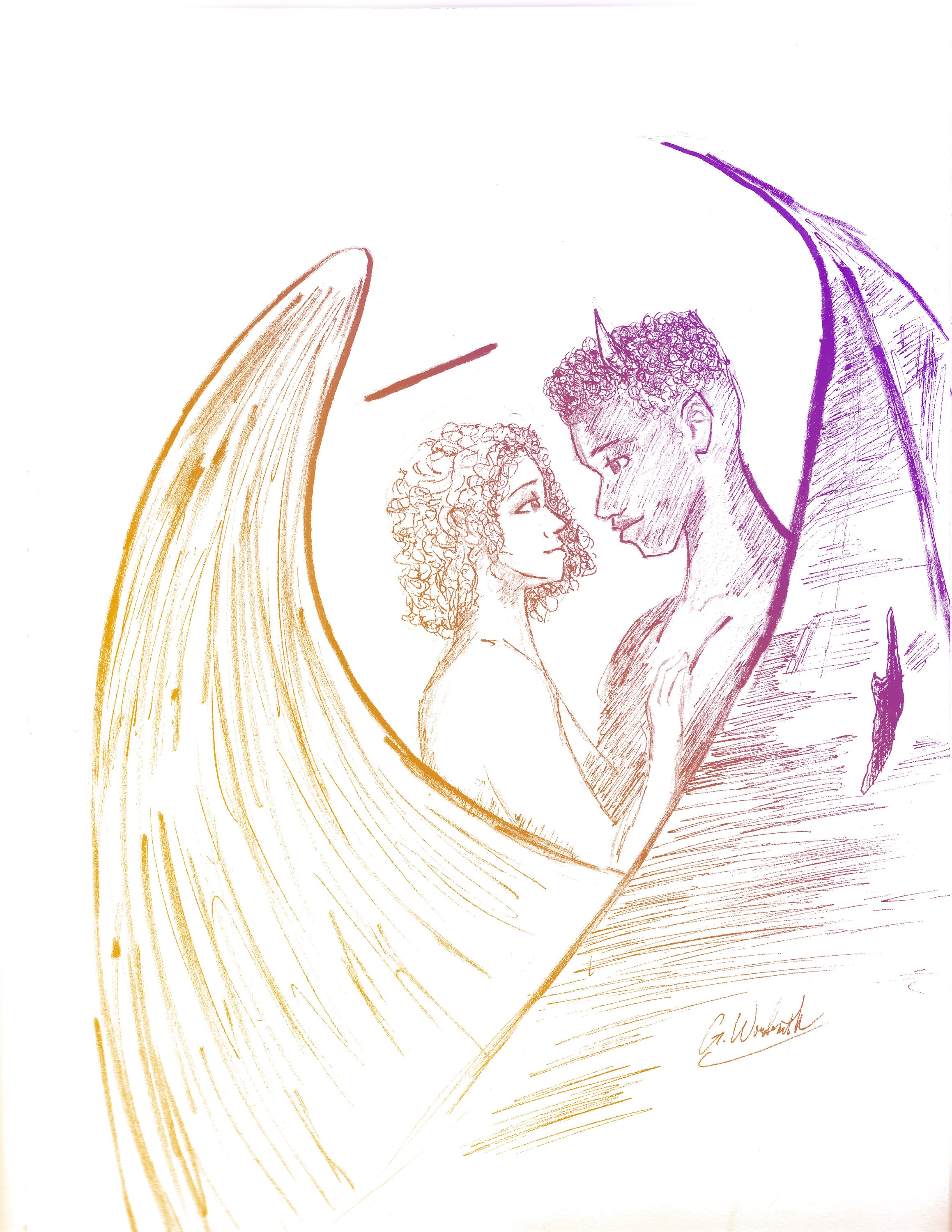 angel and demon love drawings