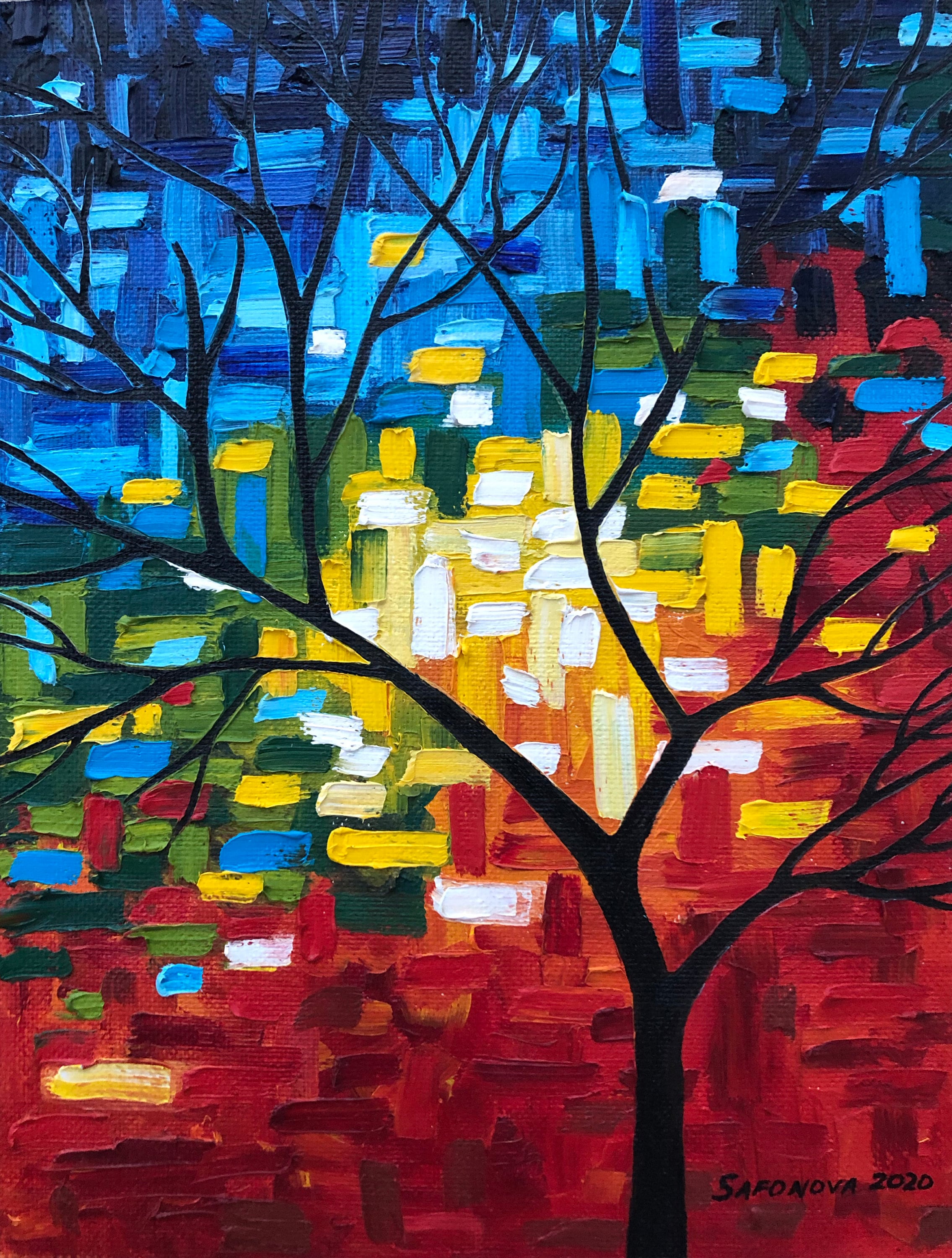 Tree Painting Original Art Abstract Oil Artwork Bright Wall | Etsy