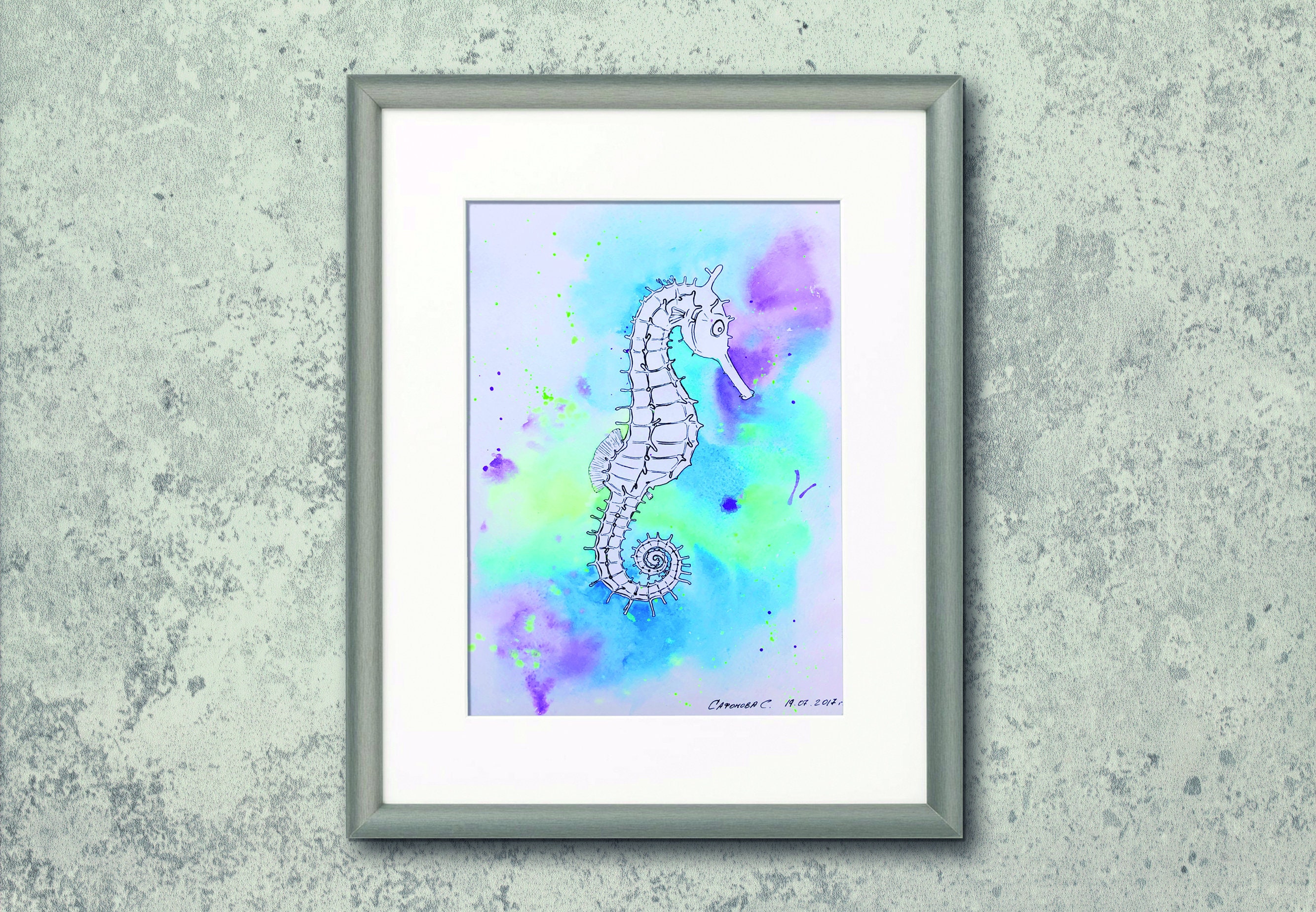 Seahorse Wall Art Abstract Painting Seahorse Watercolor Etsy