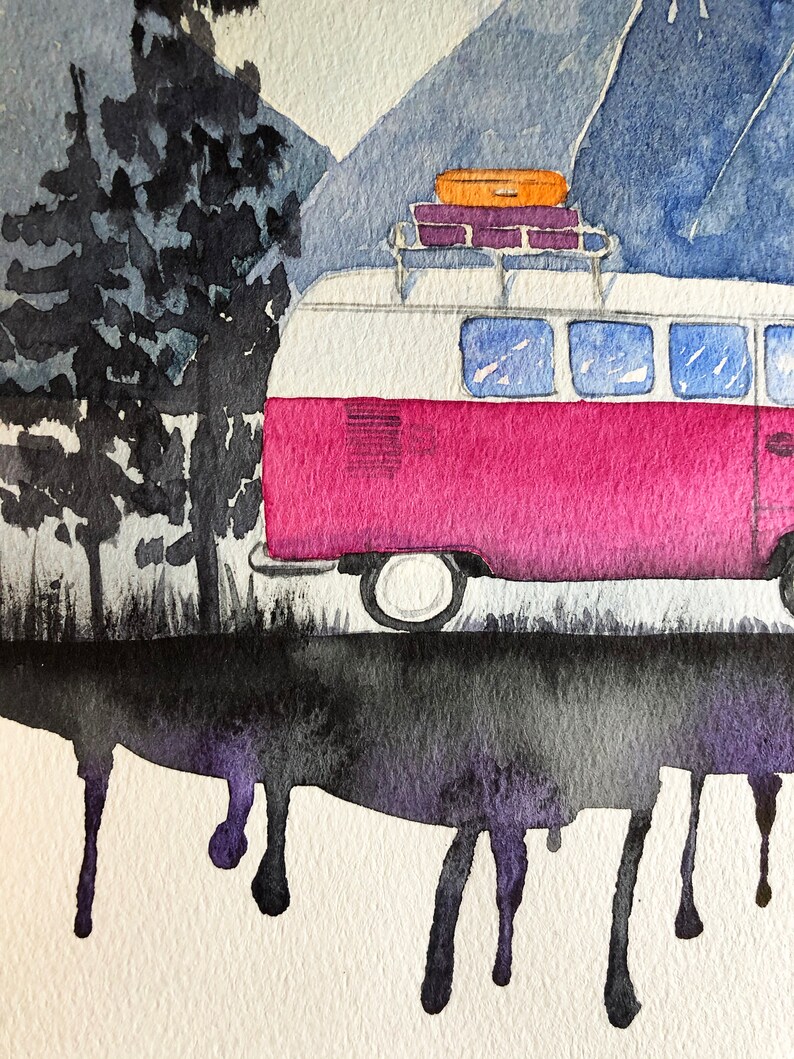 Camper Painting Original Campervan Watercolor Travel Art Etsy
