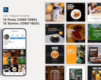 Cafe Social Media Banners Pack | 15 Instagram Posts And Stories PSD Templates for Cafes, Restaurants, Food Businesses