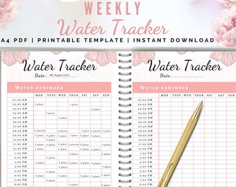 Water Tracker Template, Weekly Water Diary, Health Planner, weekly tracker , Fitness Tracker Printable A4 PDF