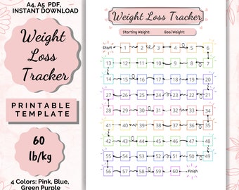 Weight Loss Tracker Printable 60 lb/kg, Weight Loss Chart motivational, weight loss journal, Instant Download