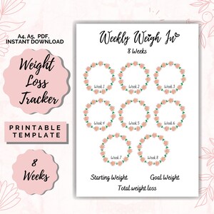 Weight Tracker 8 Weeks, Weight Loss chart, Motivational chart, weight progress, A4 Printable PDF