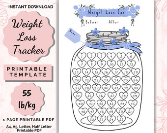 Weight Loss Jar 55 lb/kg Printable, Weight Loss chart, Weight loss planner, weightloss, Weight Loss journey