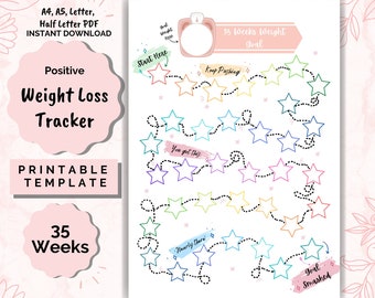 Weight Loss Tracker 35 Weeks, Weight Loss chart, Motivational chart, weight progress, A4 Printable PDF