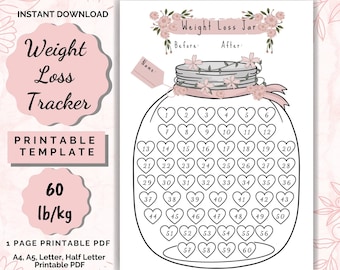 Weight Loss Jar Tracker Printable, 60 lb/kg (Digital Download)