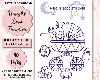 Weight Loss Tracker 80 lb/kg Printable, Weight Loss Chart motivational, weight loss journal, Instant Download, new mum weight loss
