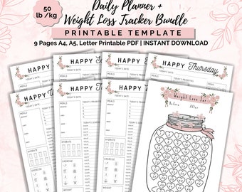 Weight Loss Jar 50 lb/kg Printable, Weight Loss chart, Weight loss planner, Day Planner, Daily Planner, Daily Organizer, Daily Schedule PDF