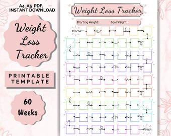 Weight Loss Tracker 60 Weeks, Weight Loss chart, Motivational chart, weight progress, A4 Printable PDF