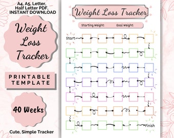 Weight Loss Tracker 40 Weeks, Weight Loss chart, Motivational chart, weight progress, A4 Printable PDF