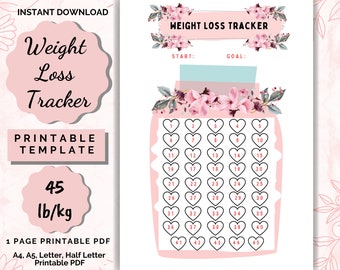 Weight Loss Jar 45 lb/kg, Weight Loss Tracker, Weightloss planner, weight loss printable, Weight Loss Chart