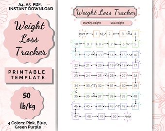 Weight Loss 50 lb/kg, Weight Loss Tracker, Weightloss planner, weight loss printable, Weight Loss Chart