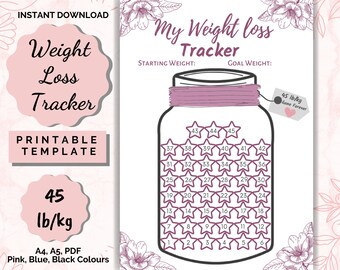 Weight Loss Jar 45 lb/kg, Weight Loss Tracker, Weightloss planner, weight loss printable, Weight Loss Chart