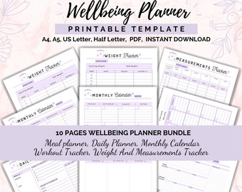 Bundel welzijnsplanner, dagelijks, maaltijd, workouttracker (afdrukbaar, digitaal)
