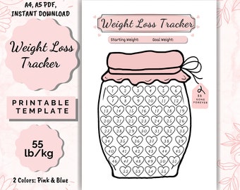 Weight Loss Jar 55 lb/kg, Weight Loss Tracker, Weightloss planner, weight loss printable, Weight Loss Chart