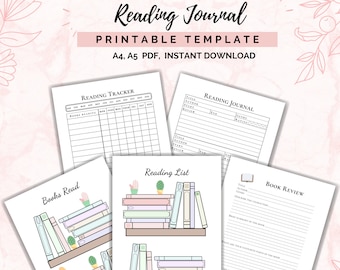 Printable Reading Journal: Book Review Tracker (PDF A4 A5)