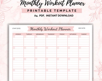 Fitness Planner, Health and Fitness Planner, Workout Log, Fitness Journal, Workout Planner, Fitness Printable Measurement Chart A4 PDF